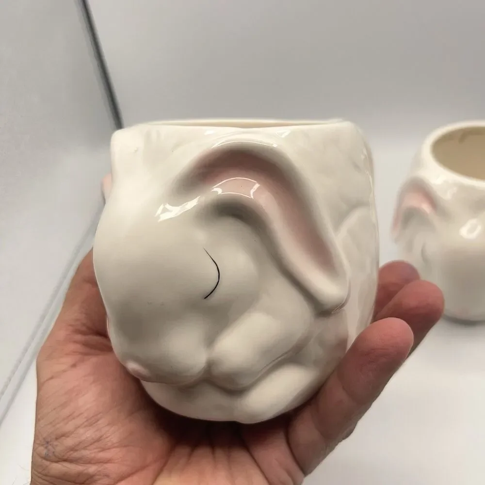 2 Williams Sonoma Figural Bunny Rabbit Mug 